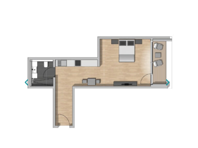 Grundriss des Apartment 1 in Haus 14.